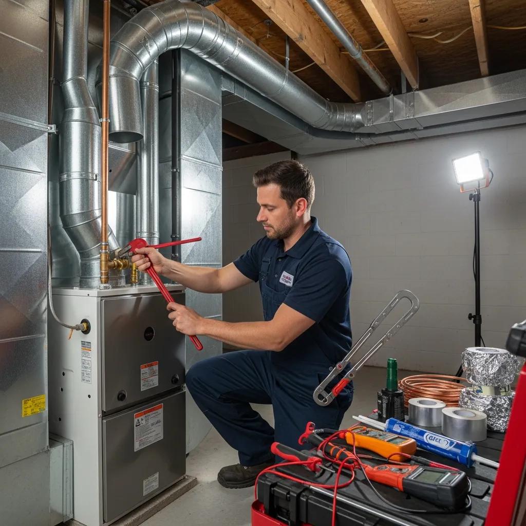 HVAC technician performing a professional furnace installation — clean, efficient, and thorough